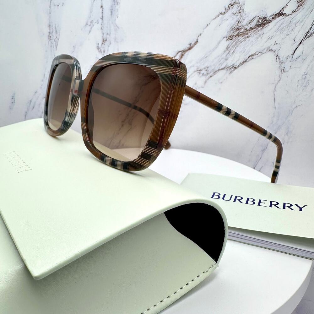 New Burberry Sunglasses Brown Check Square Frames Gradient Lens w/ Case BURBERRY - Picture 9 of 16